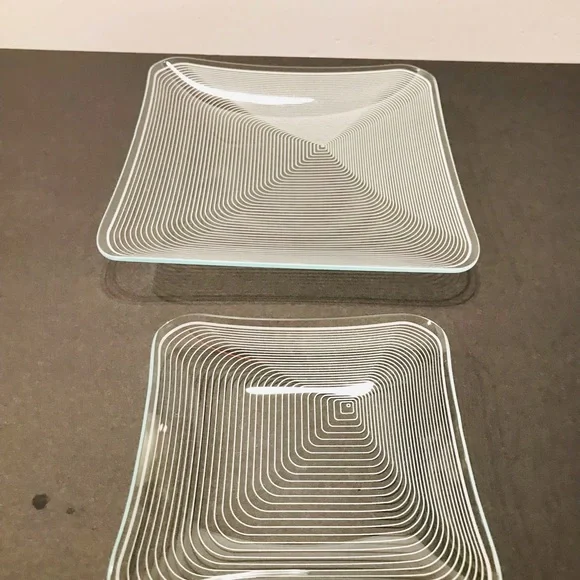 Vtg Lausitzer Glas Kristall Op Art Pair of Crystal Trays 5”-5 and 7.5”-7.5” - Picture 3 of 6